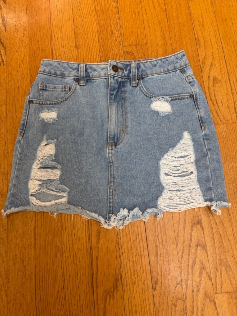 Forever 21 Light Blue Distressed Denim Mini Skirt